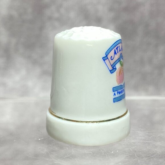 Atlanta Souvenir Thimble White Porcelain Gold Trim Peach Design, A Peachy Place - Picture 6 of 9
